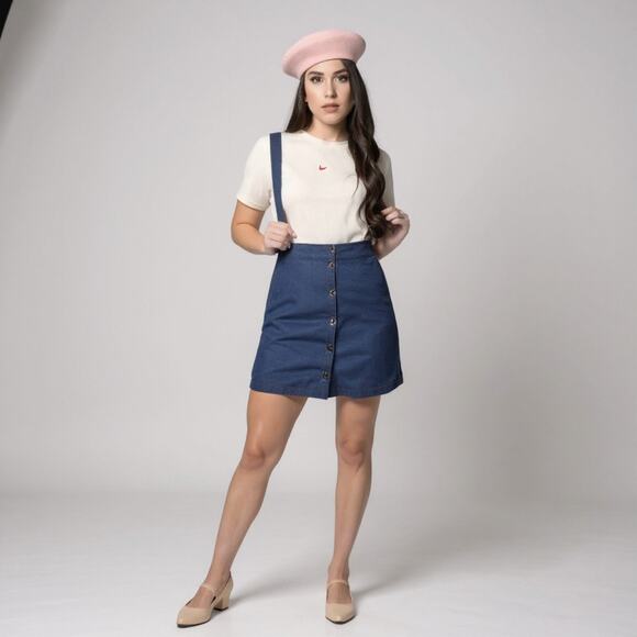 Unique Vintage Dresses & Skirts - Unique New Unique Vintage Denim Button Suspender Skirt Scallop 1X #293